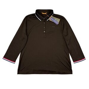 Louis Castel Golf Shirt Womens Size 110 / XL Brown Long Sleeve Polo NEW